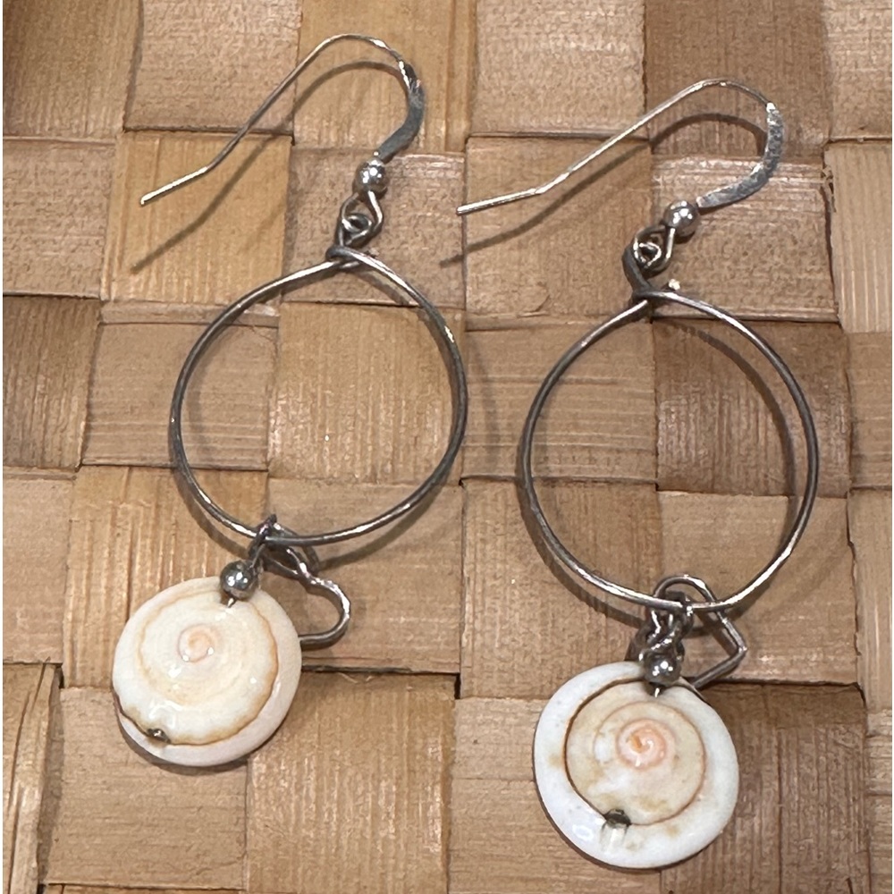 825. Silver Cone Shell & Heart earrings Handmade on Maui